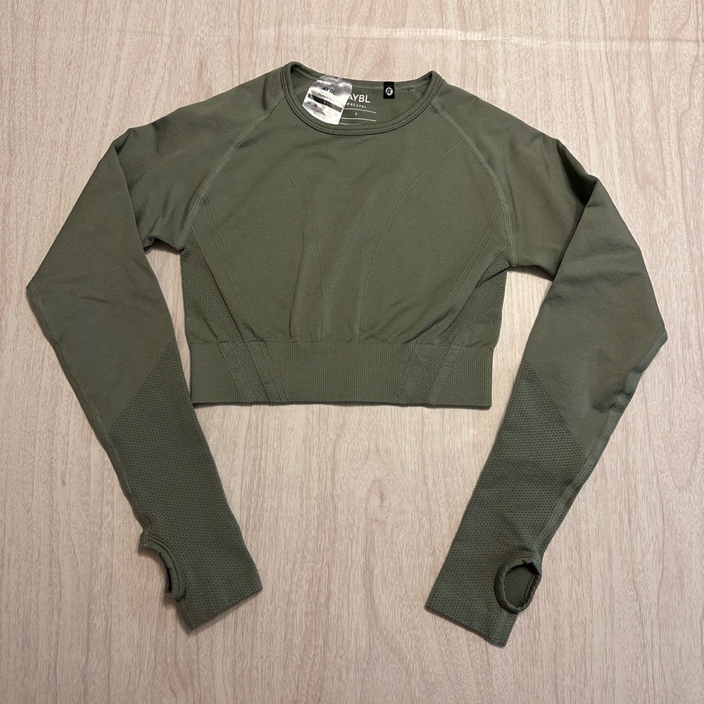 AYBL Sage Green Long Sleeve Crop Top